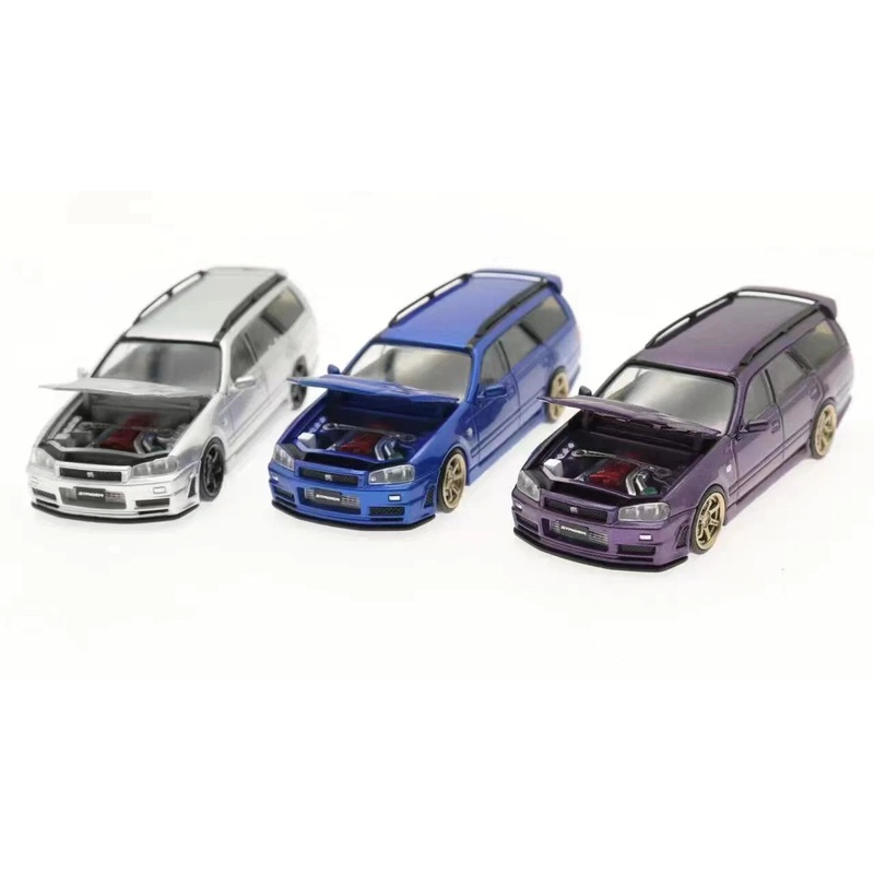 Zoom Model 1:64 Nissan Stagea With Opening Hood Bayside Blue