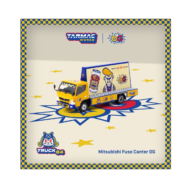 Tarmac Works 1:64 Mitsubishi Fuso Canter OG Billboard Truck  Yellow  Truck64