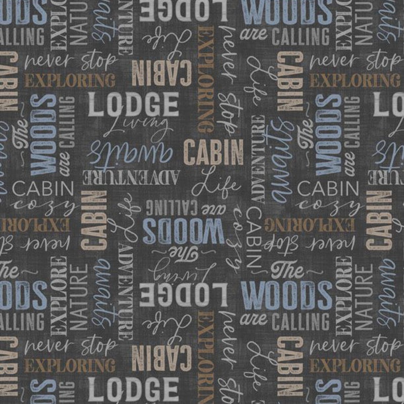 Timberland Trails Collection Words All Over Cotton Fabric 45604 Gray
