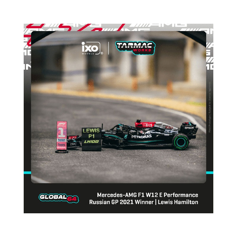Tarmac Works X iXO Models 1:64 Mercedes-AMG F1 W12  E Performance Russian Grand Prix 2021 #44 Winner – 100th Win – Lewis Hamilton – GLOBAL64