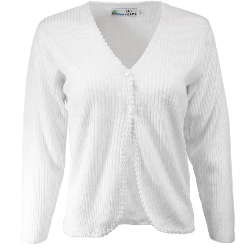 Women’s 2-Button Cardigan Sweater TC11 White Small