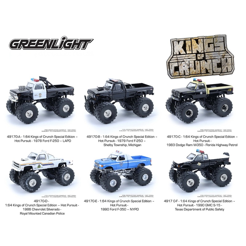 Greenlight 1:64 Kings of Crunch Special Edition  Hot Pursuit (Set of 6) Preorder – Projected October