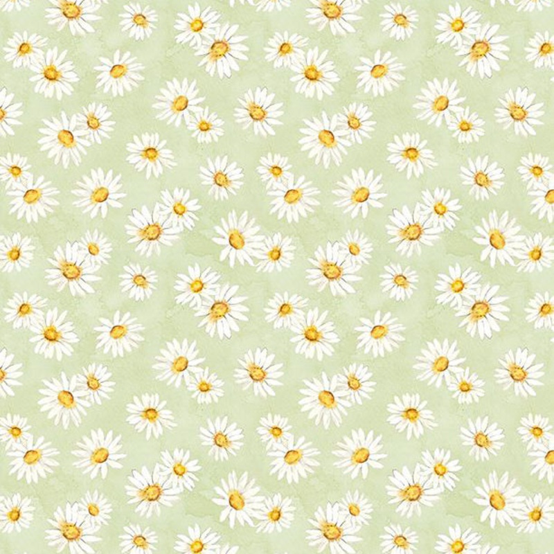 Zest for Life Collection Daisy Toss Cotton Fabric 19156 Green