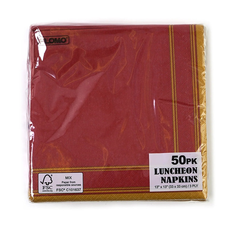 50-Count Red Gold Border Luncheon Napkins PW9323