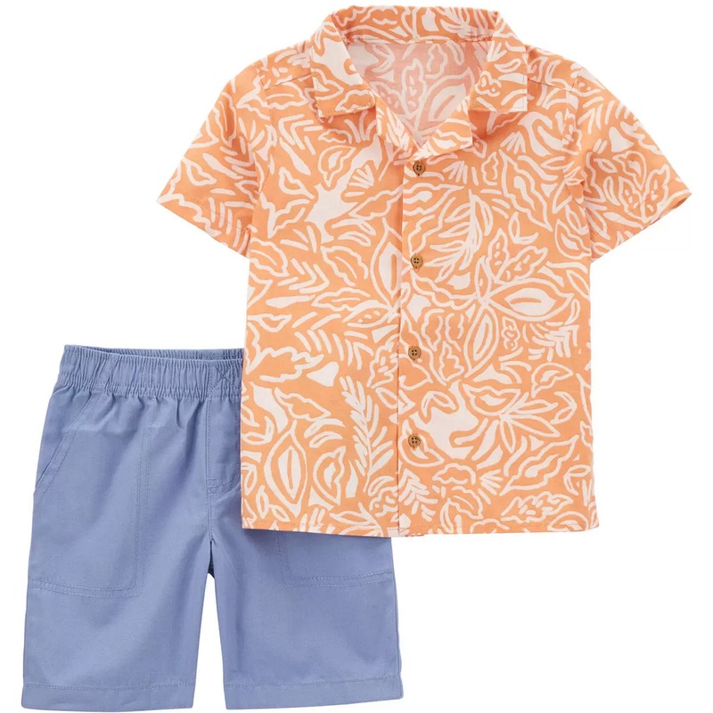 Baby Boys’ 2-Piece Palm Linen Button-Front Shirt & Short Set 1R046810 Newborn