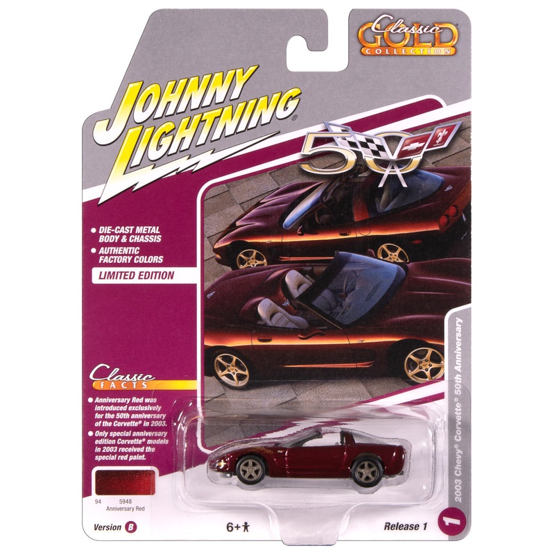 “PRE-ORDER” Johnny Lightning Classic Gold 2003 Chevy Corvette 50th Anniversary (Anniversary Red) 1:64 Scale Diecast (DUE OCTOBER 2025)