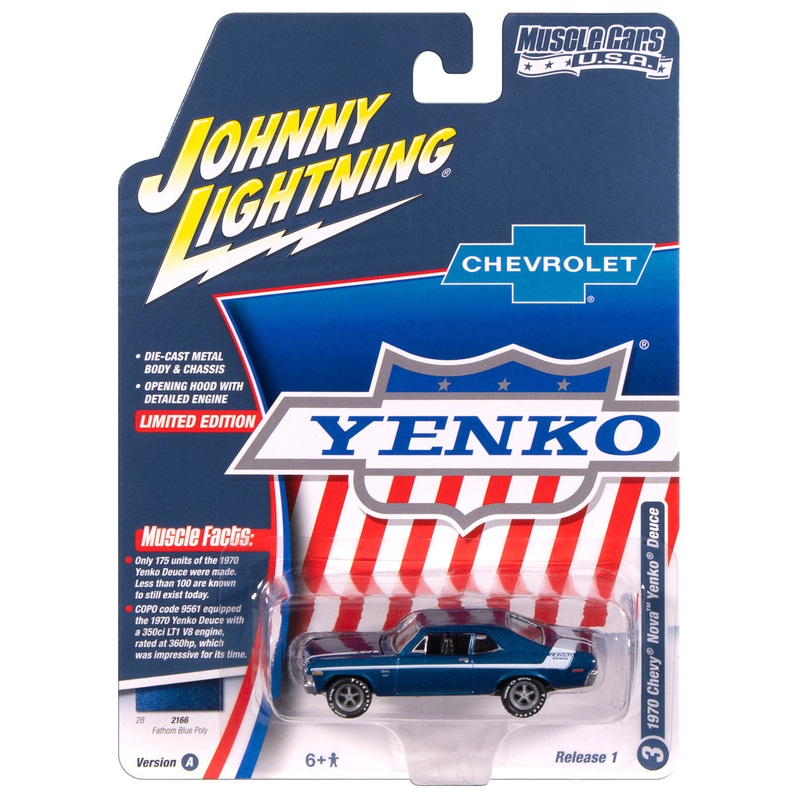 “PRE-ORDER” Johnny Lightning Muscle Cars 1970 Yenko Deuce Chevy Nova (Fathom Blue Ply w/White Yenko Deuce Stripes) 1:64 Scale Diecast (DUE NOVEMBER 2025)