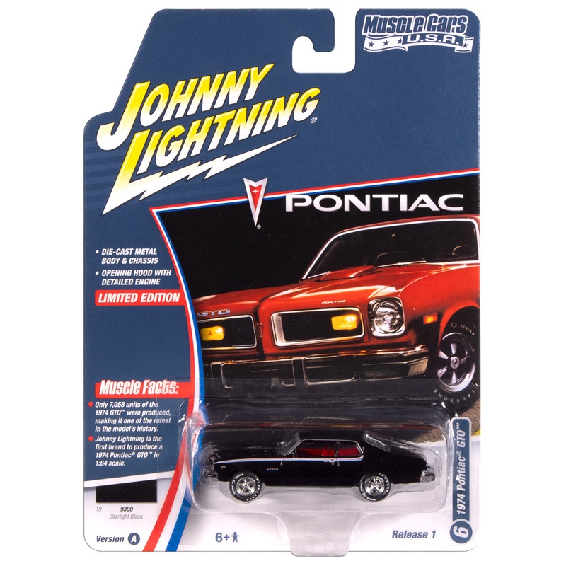“PRE-ORDER” Johnny Lightning Muscle Cars 1974 Pontiac GTO (Gloss Black w/GTO RWB Stripes) 1:64 Scale Diecast (DUE NOVEMBER 2025)