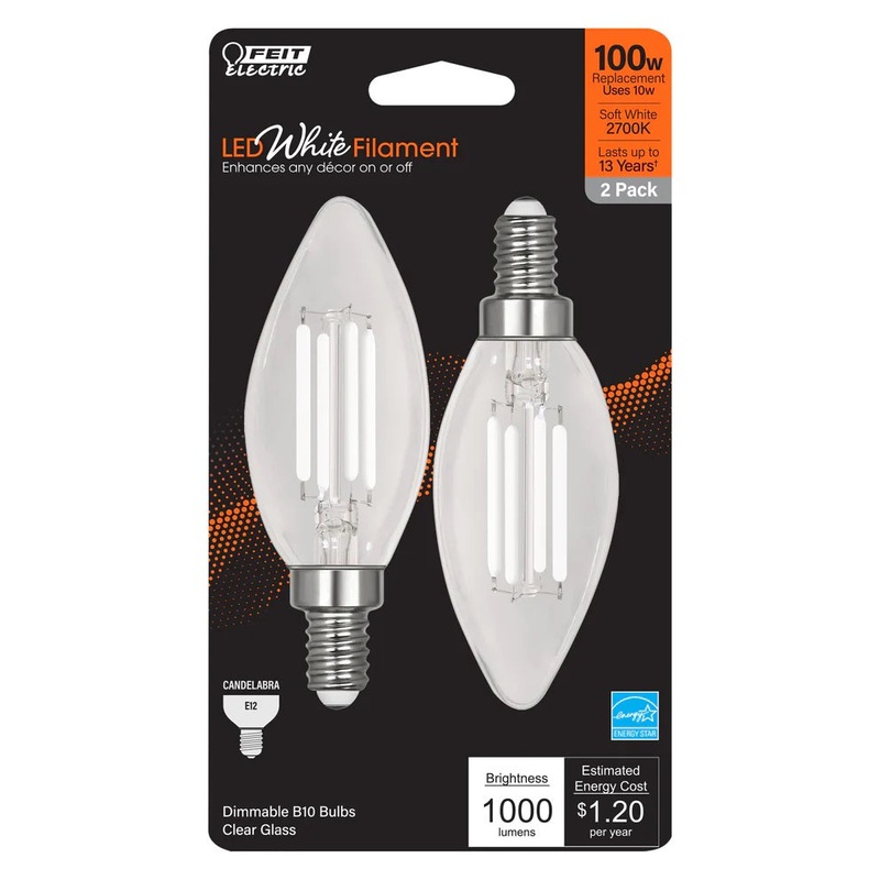 2-Pack 100W LED White Filament E12 Torpedo Tip Light Bulbs BPCTC100927WFL2 2700K Soft White