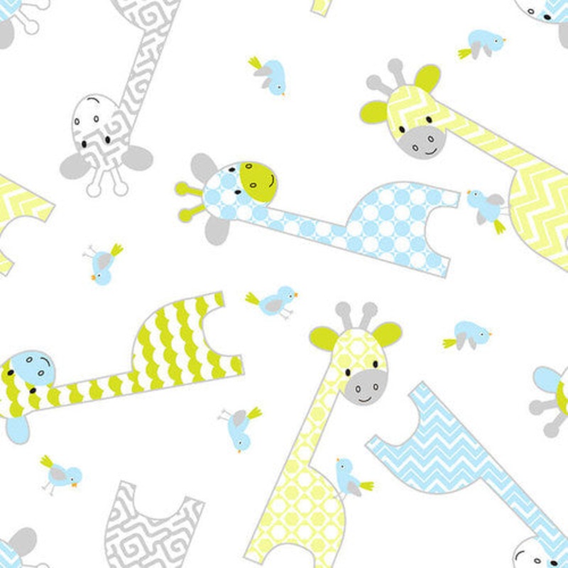 Tossed Giraffe Cotton Flannel Fabric 9307A White