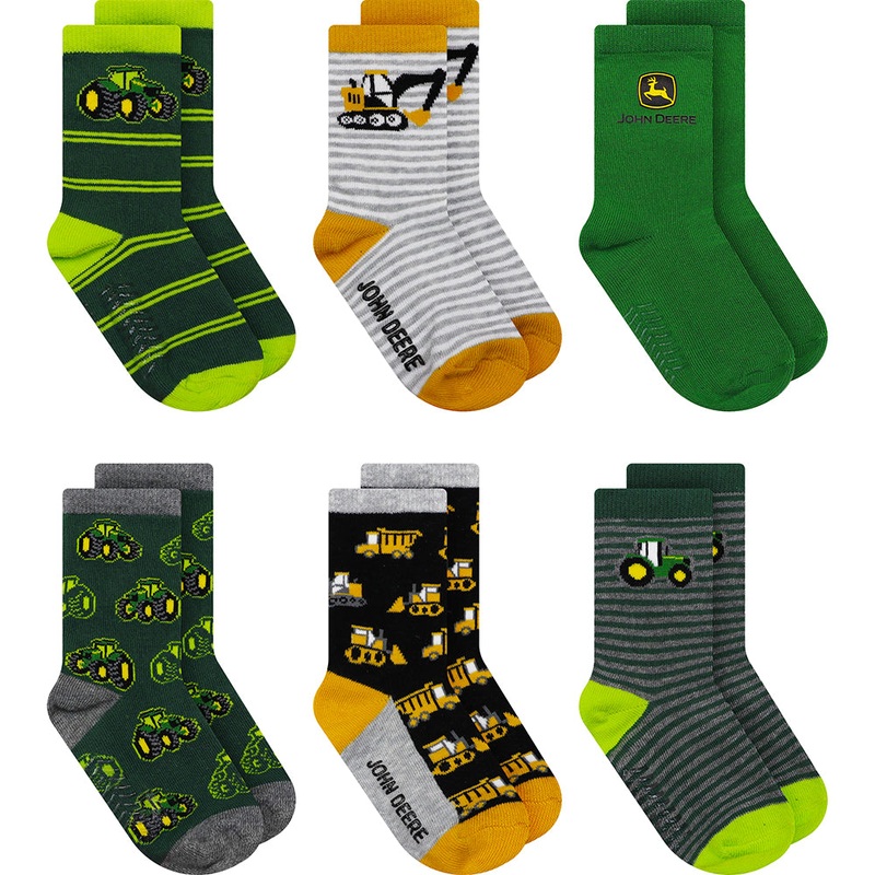 Boys’ 6-Pack Tractor & Construction Crew Socks JD384MULTI 2T-4T