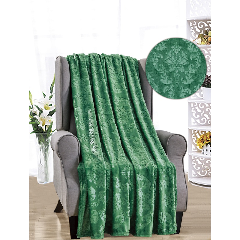 Versailles Embossed Plush Throw Blanket Green