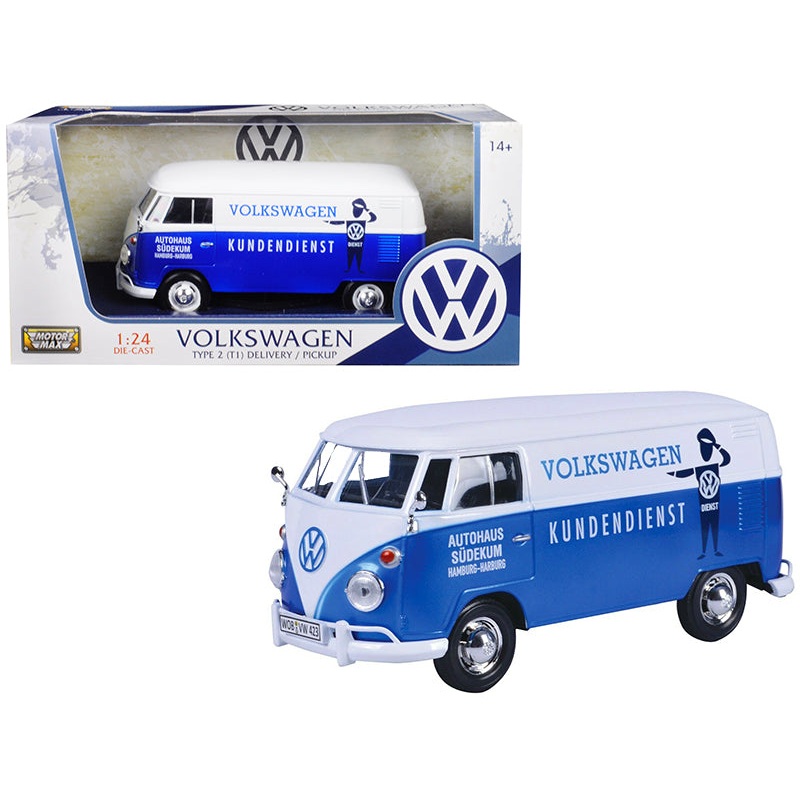 Volkswagen Type 2 (T1) Delivery Van Autohaus Sudekum “Kundendienst” Candy Blue and White 1/24 Diecast Model Car by Motormax