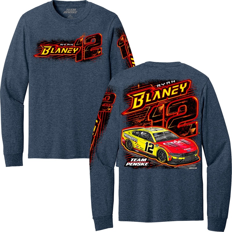 Ryan Blaney 2025 Long Sleeve Menards Heat 3-Spot T-Shirt Blue L