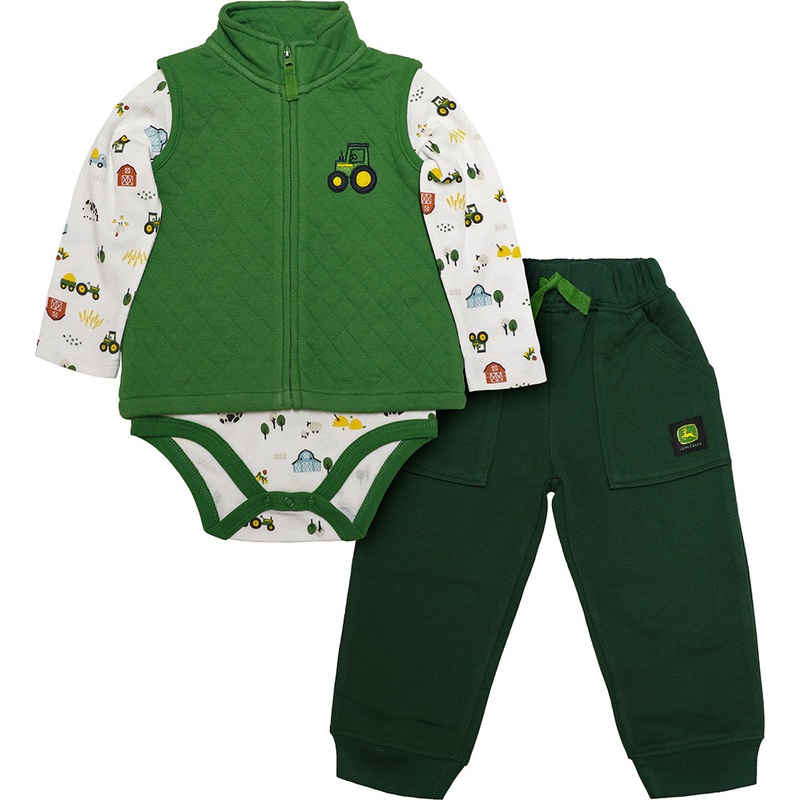 Boys’ Long-Sleeve Bodyshirt, Vest & Pants Set J4S336GN 3/6 Month