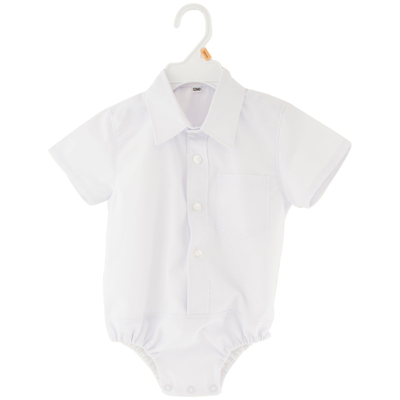 Baby Boys White Collared Short Sleeve Bodysuit White Buttons 6 Months