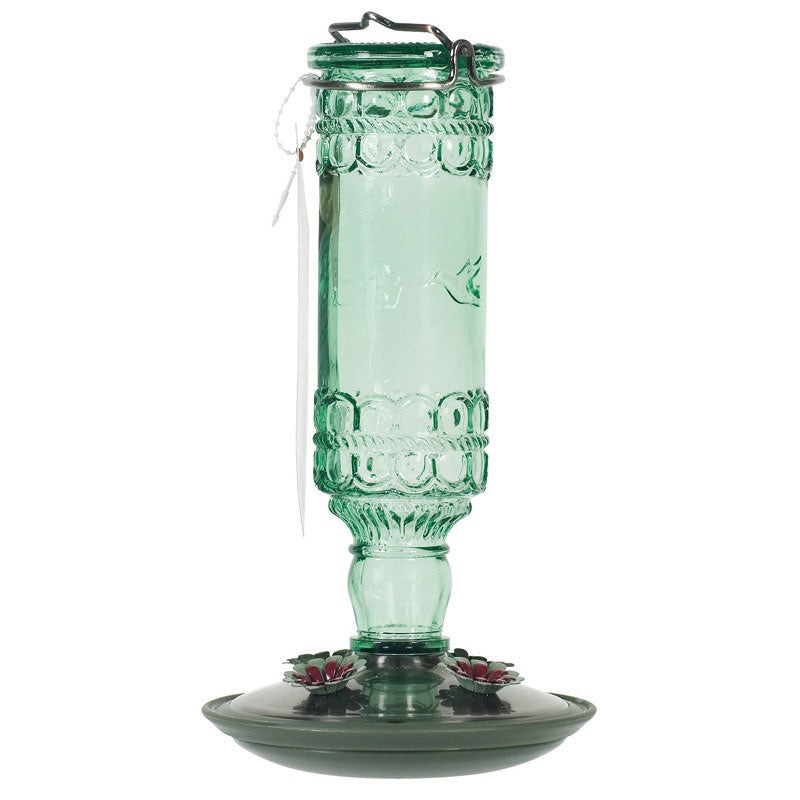 Green Glass Bottle Hummingbird Feeder 8108-2
