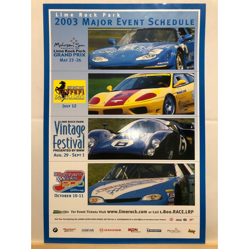 Lime Rock Park 2003 Season Major Event Schedule – Poster