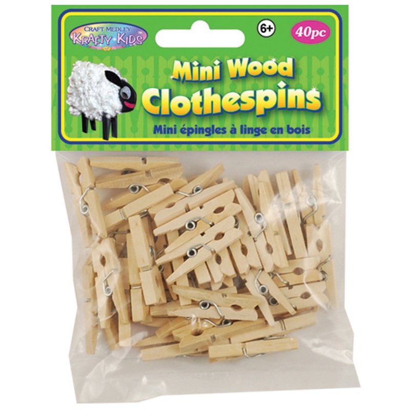 40-Piece Mini Wood Clothespins Natural
