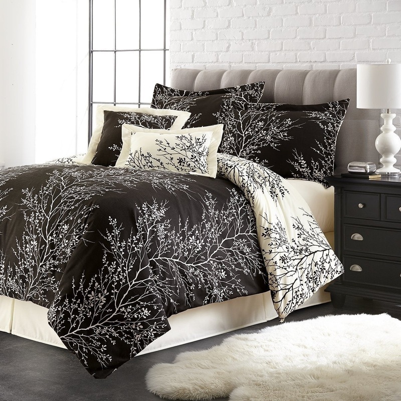6-Piece Foliage Microfiber Comforter Set Black/Ivory Full/Queen