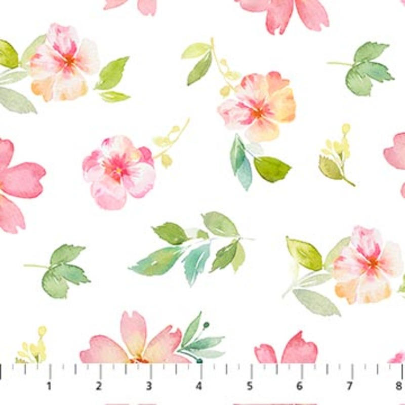Sweet Surrender Collection Floral Toss Cotton Fabric 26948 White