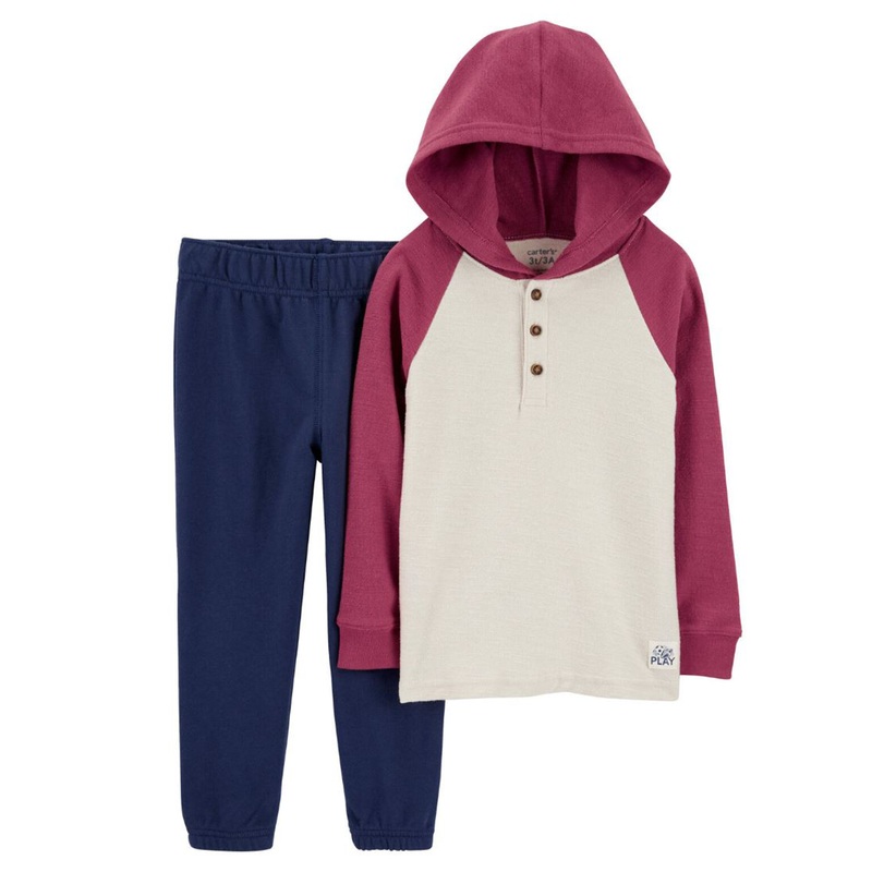 Baby Boy 2-Piece Hooded Henley Tee & Pull-On Pant Set S033610 3 Months