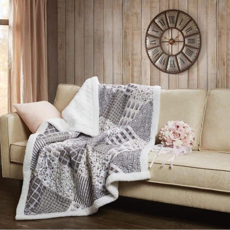 Charming Grays Quilted Sherpa Throw DQST10077