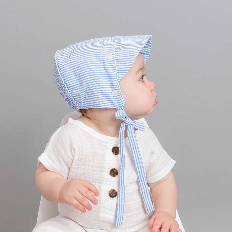 Baby Boy Navy Stripe Seersucker Bonnet 1911 0-3MO