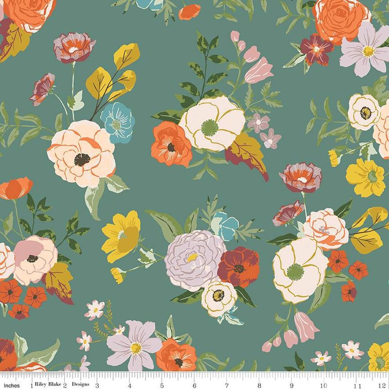 Winged Medley Collection Large Floral Cotton Fabric C15910 Teal