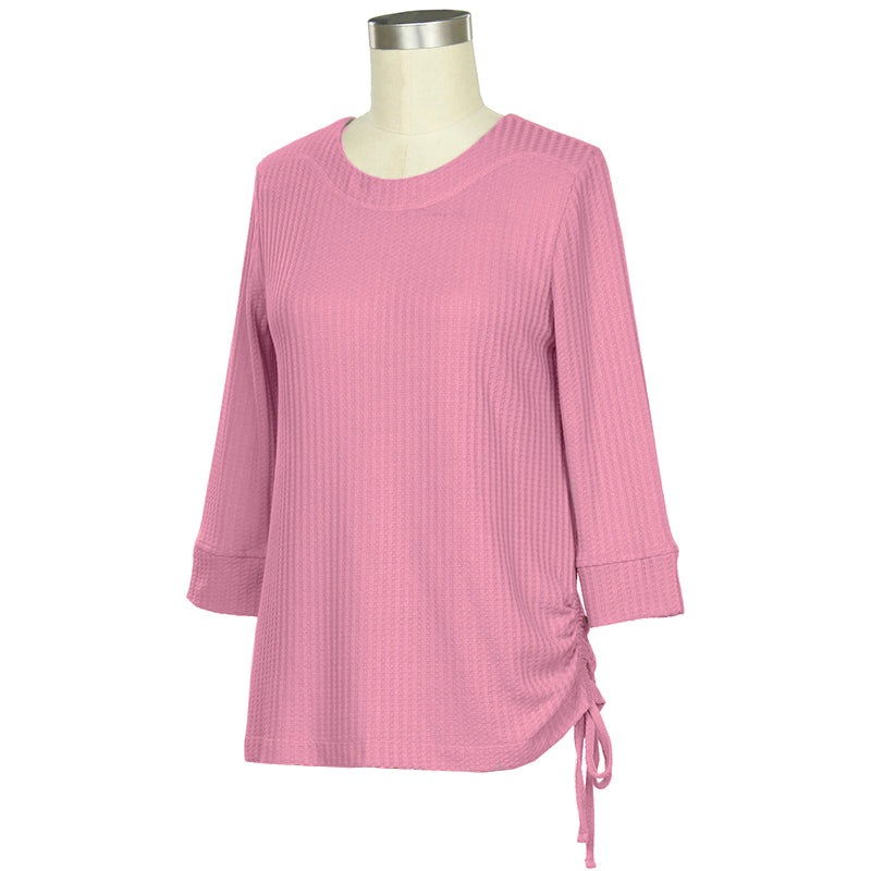Women’s 3/4 Sleeve Solid Top with Side Tie 480B Rosy Small