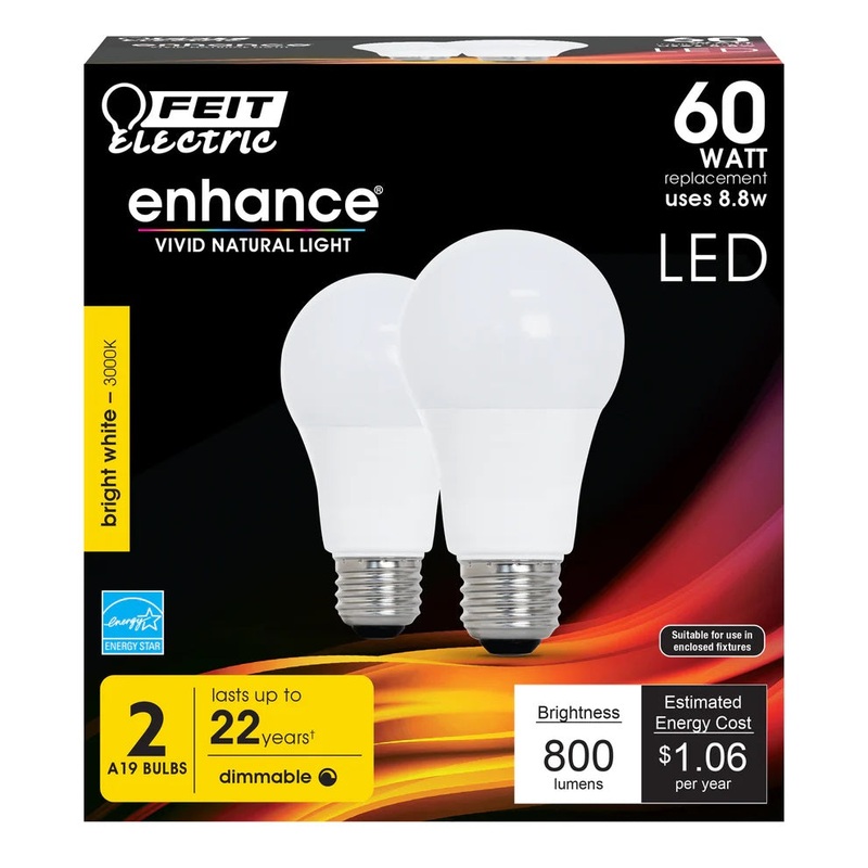 2-Pack 60W Enhance LED Light Bulbs OM608 3000K Bright White