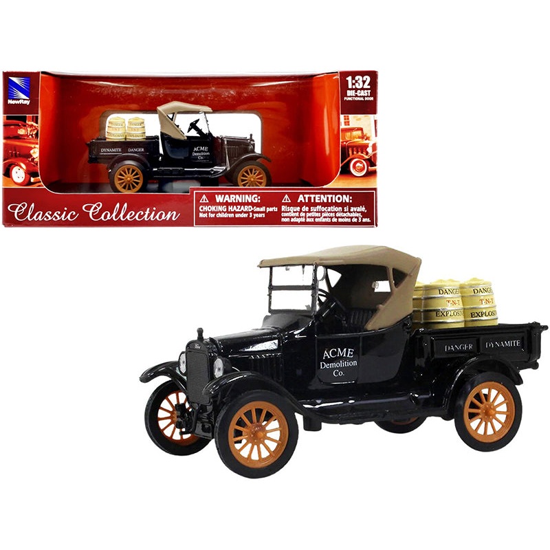 1925 Ford Model T Pickup Truck Black with Tan Top “ACME Demolition Co.” with T-N-T Explosive Barrels “Classic Collection” Series 1/32 Diecast Model Car by New Ray