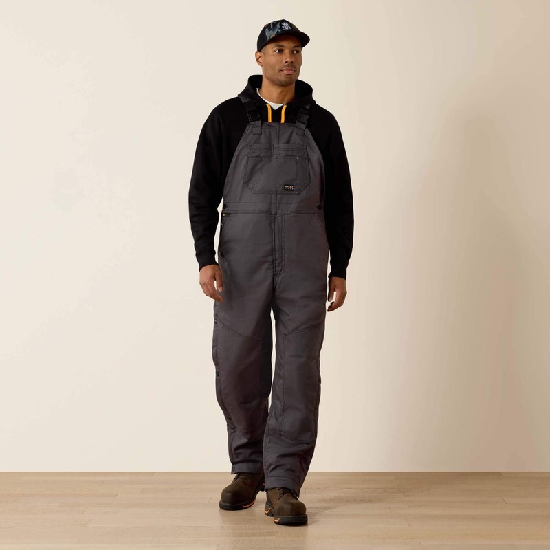 Big and Tall Men’s Rebar DuraCanvas Stretch Gray Insulated Bib Overall 10036680 Small Tall