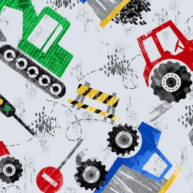 Tractor Cotton Flannel Fabric 1057-90 Gray