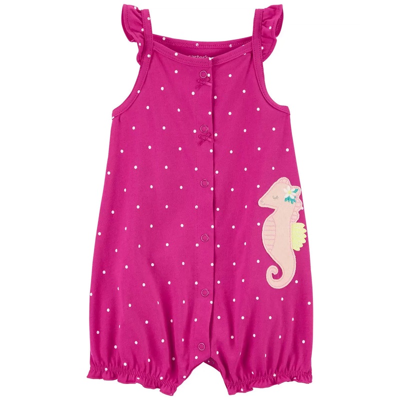 Baby Girls’ Seahorse Snap-Up Cotton Romper 1R029310 Newborn