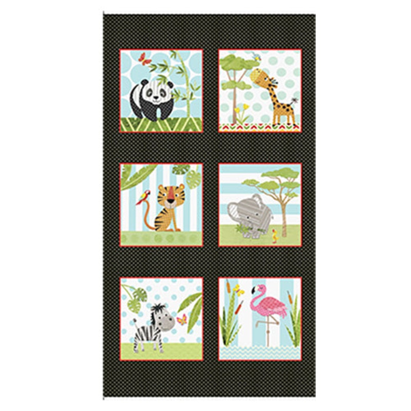 At The Zoo Collection Large Blocks Panel Cotton Fabric 6613-97 Multi Colors