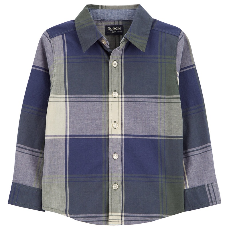 Boys’ Long-Sleeve Plaid Button-Front Shirt 89811 Blue / Olive 12 Months