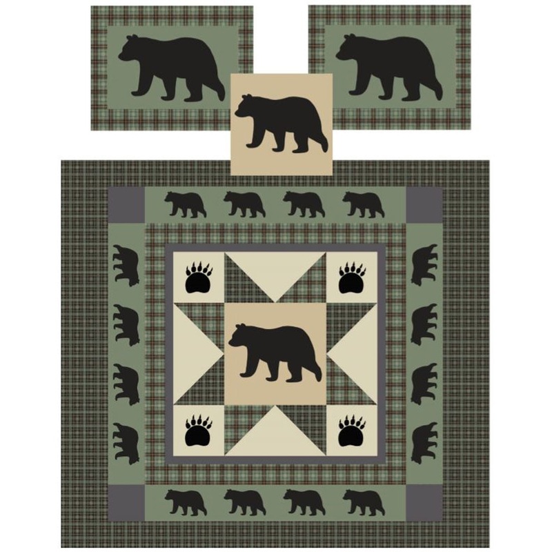 Eight Point Star Black Bear Quilt Set DQ10076 Queen