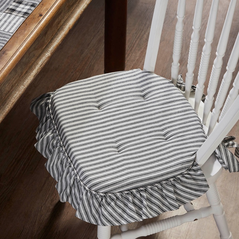 Sawyer Mill Black Ticking Stripe Ruffled Chair Pad 84803