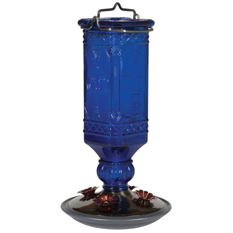 Blue Glass Bottle Hummingbird Feeder 8117-2