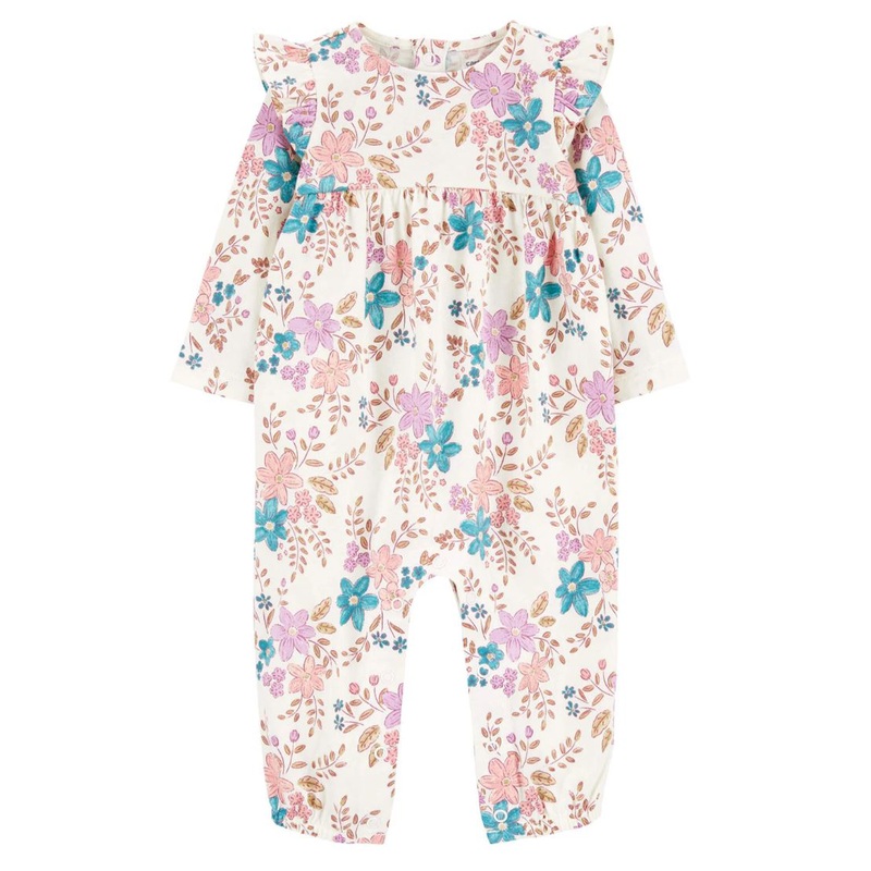Baby Girls’ Floral Jersey Long-Sleeve Jumpsuit 1R967210 Newborn
