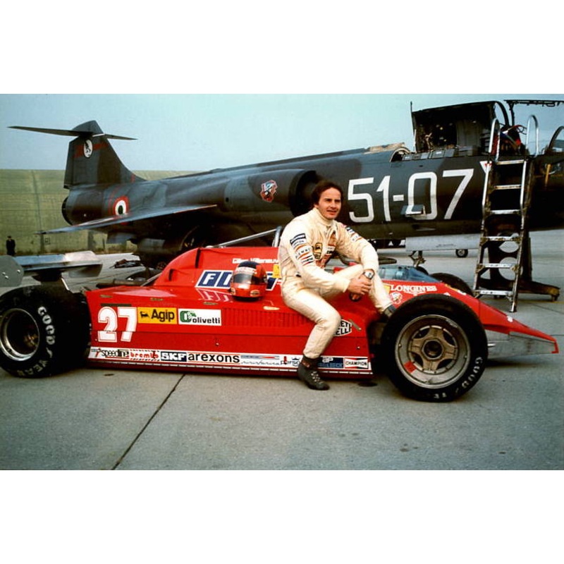 Gilles Villeneuve on Ferrari 126 CK & F104 Jet – 1981 Istrana Italy – Press Photo