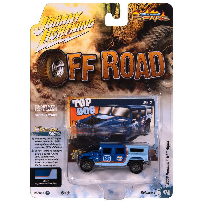 “PRE-ORDER” Johnny Lightning Street Freaks 2006 Hummer H1 (Off Road) (Gulf Dark Blue w/Orange Graphics) 1:64 Scale Diecast (DUE LATE OCTOBER 2025)